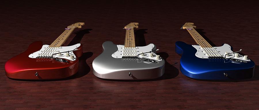 Electric Guitars In Red White And Blue Digital Art by James Barnes
