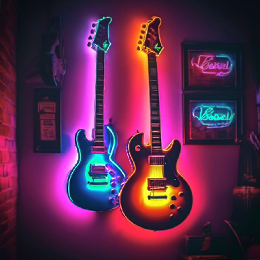 Electric Guitars on display Mixed Media by Darrell Foster