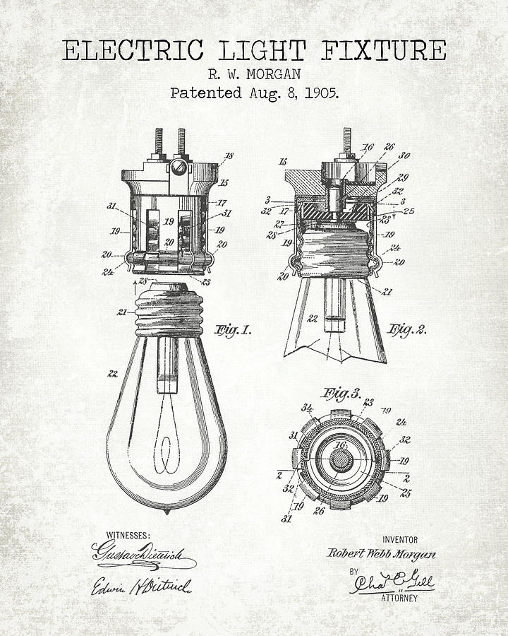 Electric light fixture old patent Art by Dennson Creative - Pixels