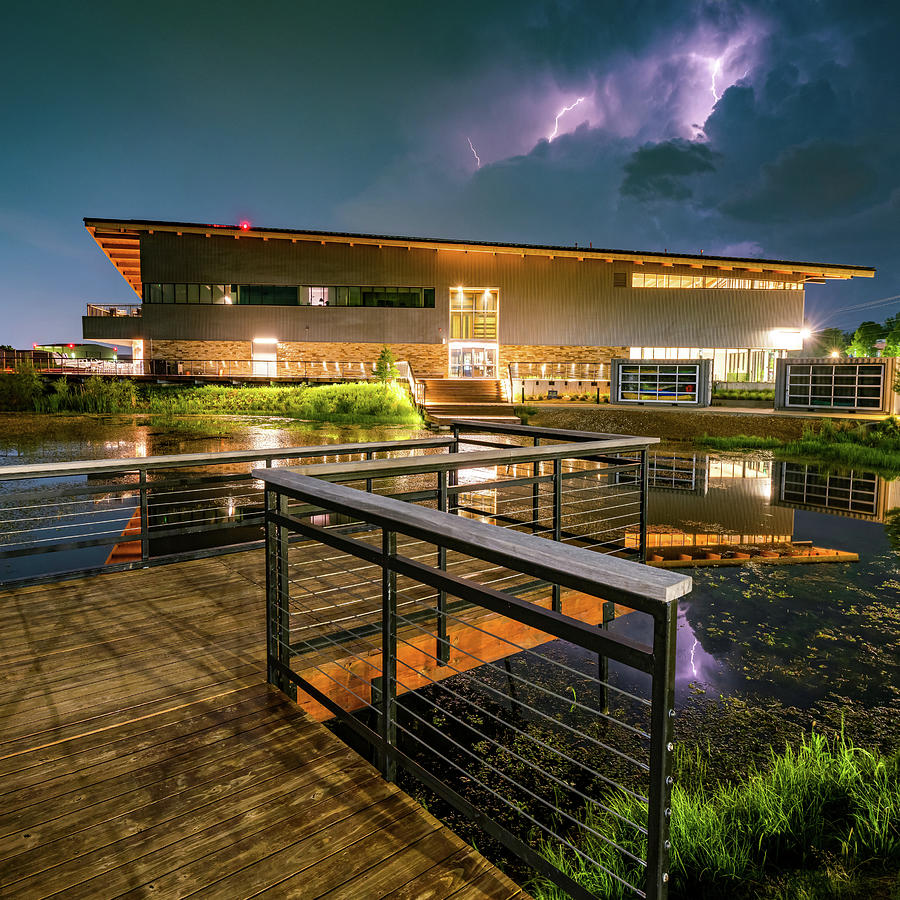 Electric Night Over Lake Bentonville And Thaden Fieldhouse Photograph