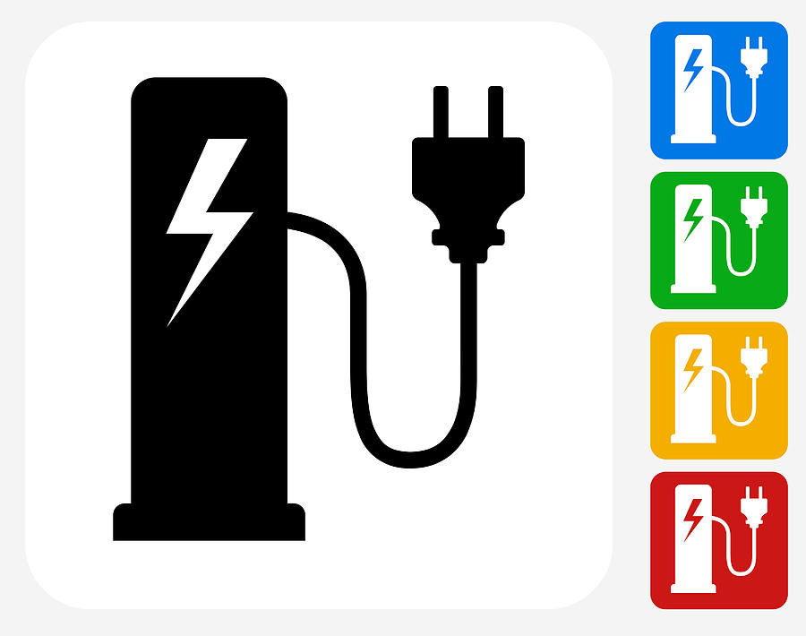 Electric Plug Station Icon Flat Graphic Design Drawing by Bubaone