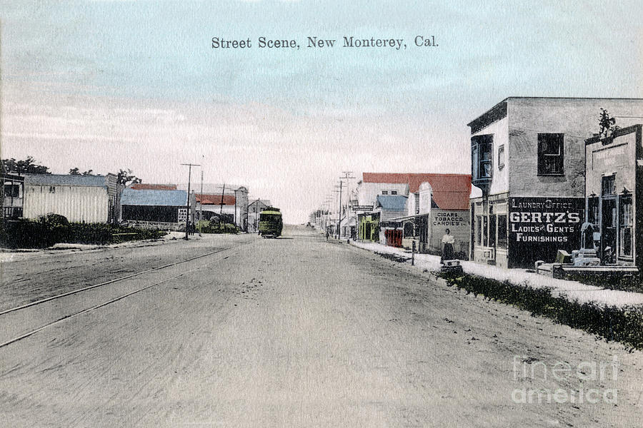 Tobacco Photograph - Electric Street car on Lighthouse Ave., New Monterey circa 1910 by Monterey County Historical Society