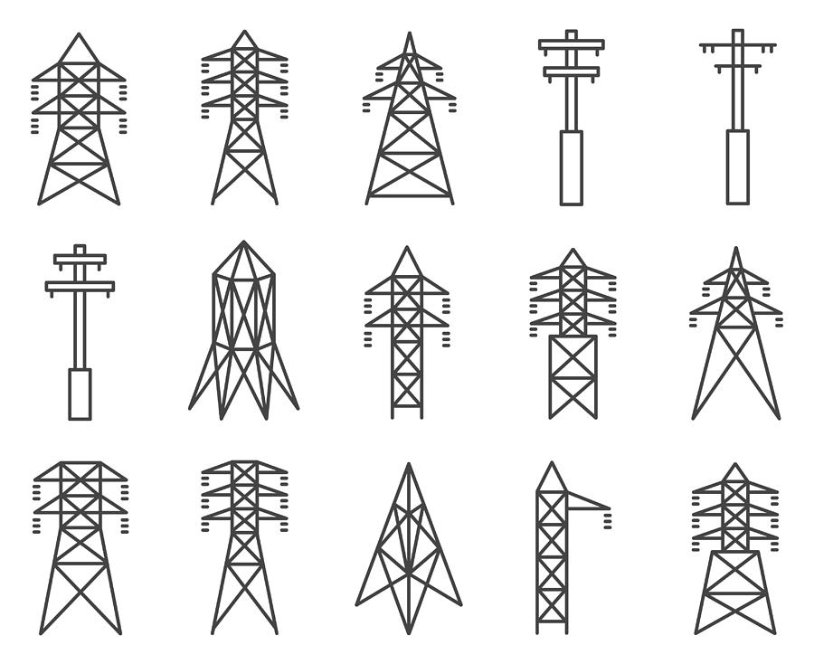 Electric tower icon set Drawing by DivVector Electric tower icon set Drawing by DivVector