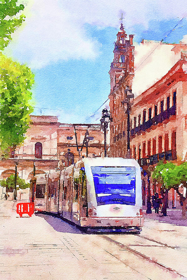 Electric tram Seville, Spain Mixed Media by Tatiana Travelways