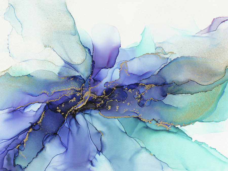 Electric Wave Violet Turquoise Ink - Part 4 Painting by Olga Shvartsur