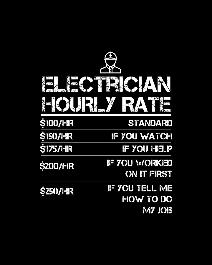 Electrician Hourly Rate Funny Gift Shirt For Men Labor Rates Digital