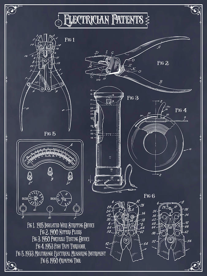 Electrician Patents Print Blackboard Drawing By Greg Edwards Fine Art America