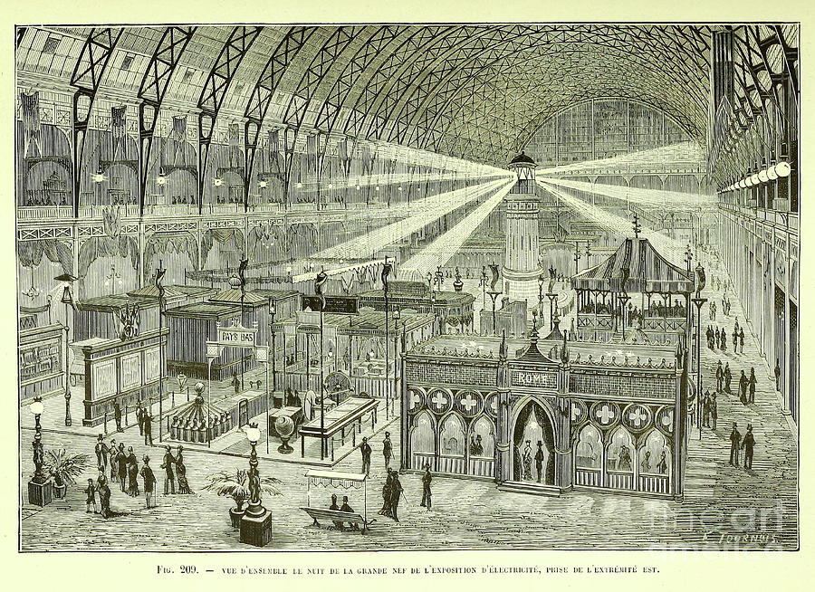 electricity exhibition, Paris at night z1 Drawing by Historic illustrations