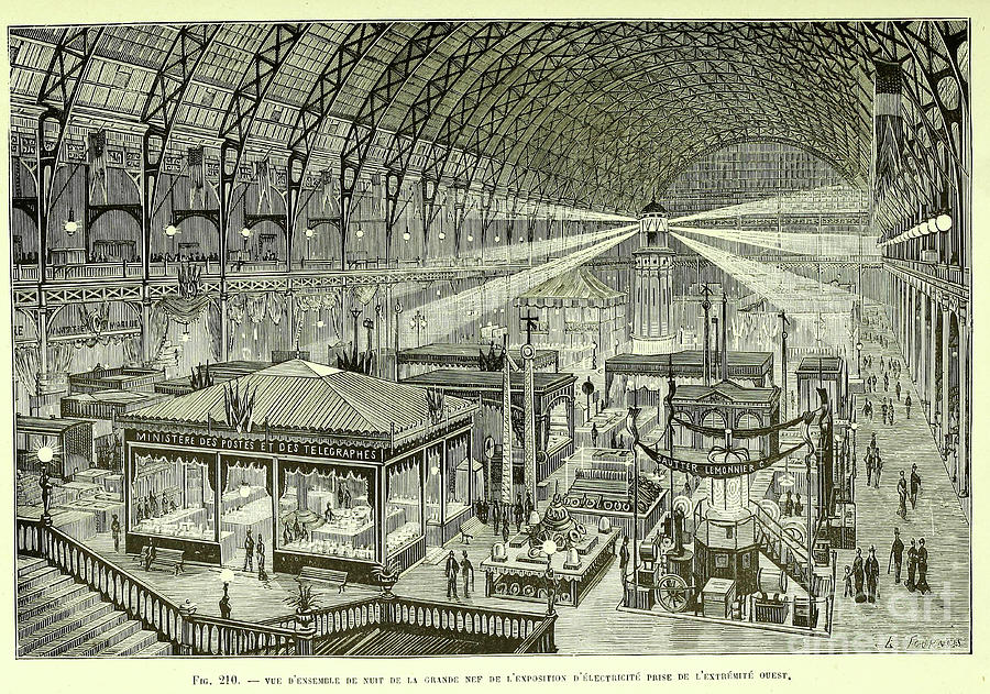 electricity exhibition, Paris at night z2 Drawing by Historic illustrations