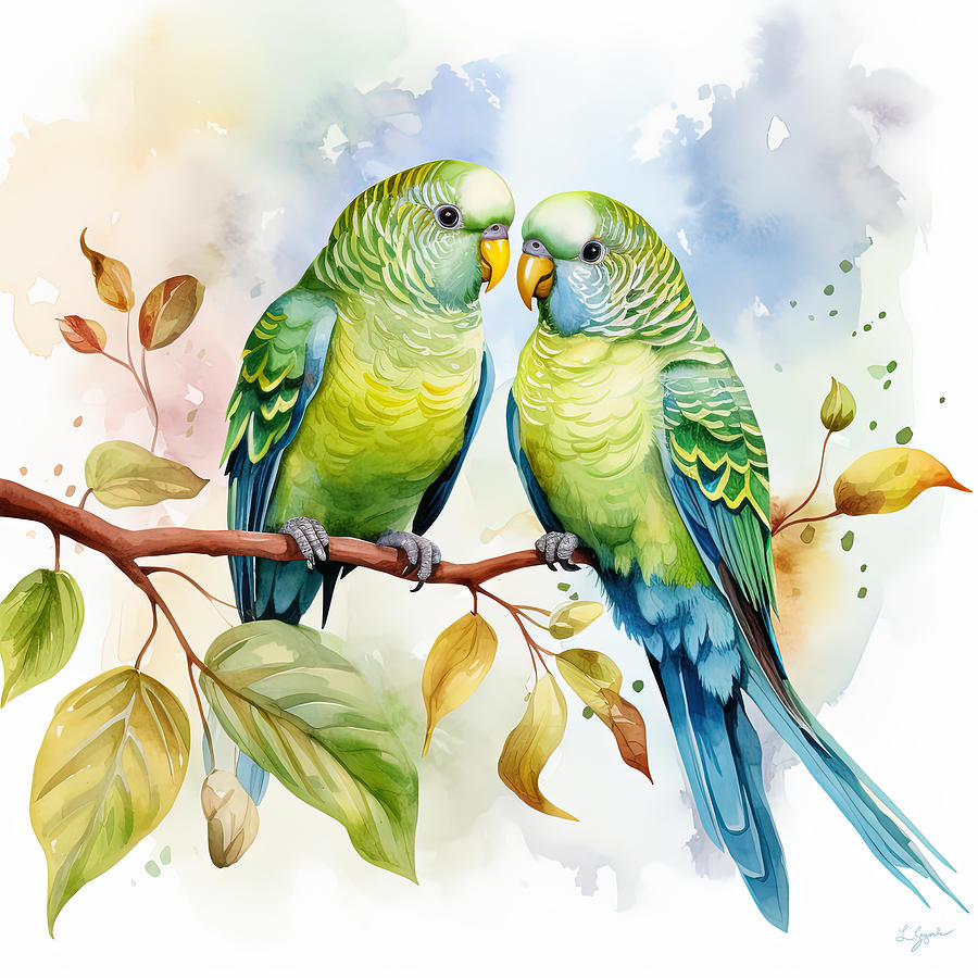 Elegance  and Charm of Parakeets in Art Painting by Lourry Legarde