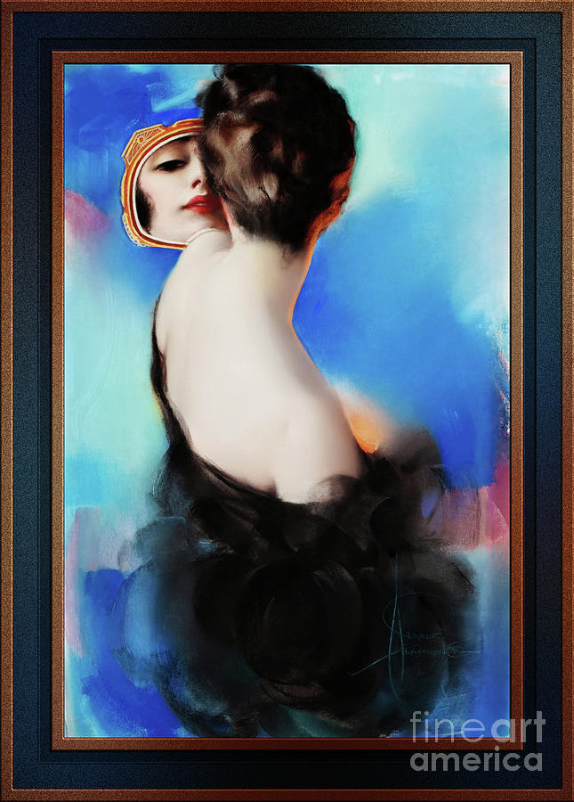 Elegance In Black by Rolf Armstrong Remastered Xzendor7 Vintage Old Masters Reproductions Painting by Xzendor7