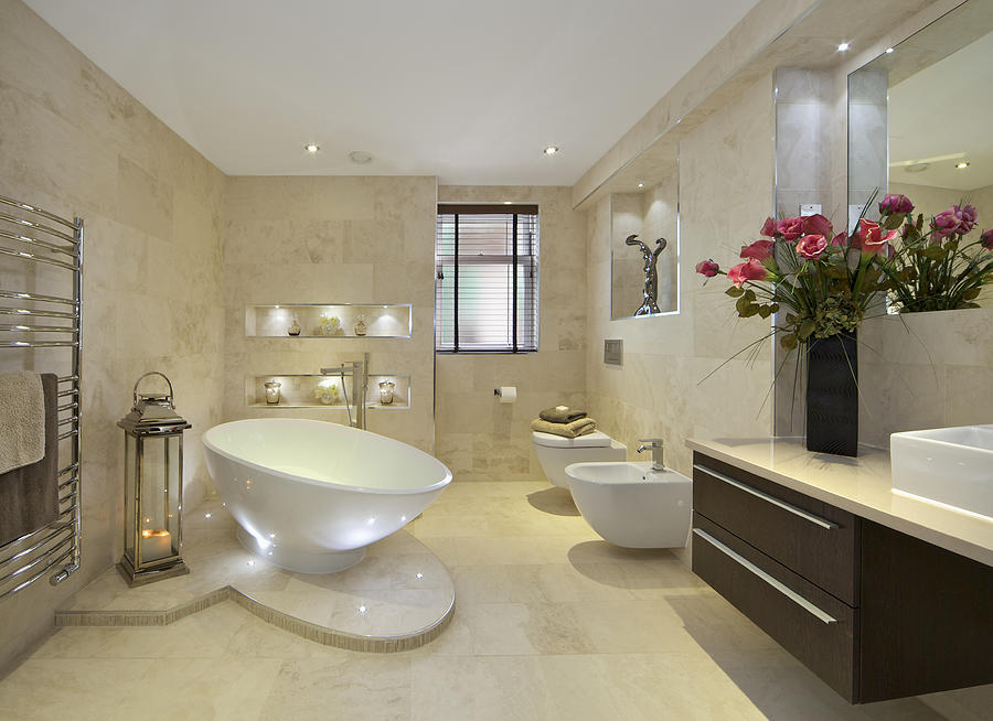 Elegant Bathroom With Flowers Photograph by Phototropic