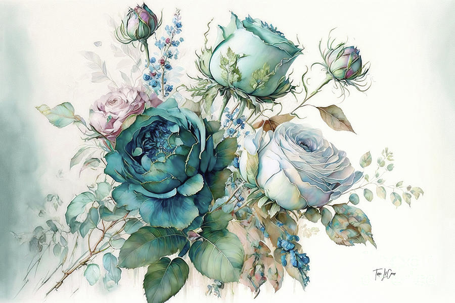Elegant Blue Roses Painting by Tina LeCour