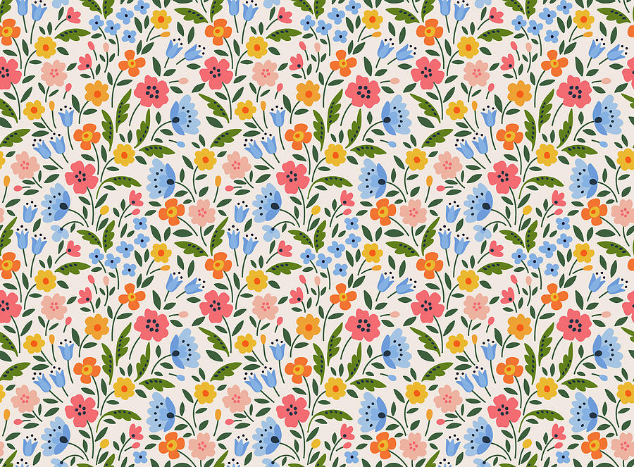 Elegant Floral Pattern In Small Colorful Flower Drawing