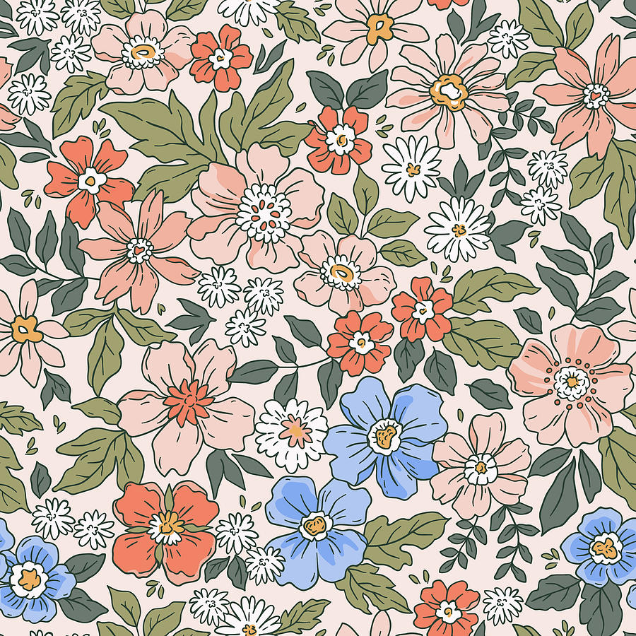 Elegant Floral Pattern In Small Hand Draw Flowers Seamless Pattern Drawing