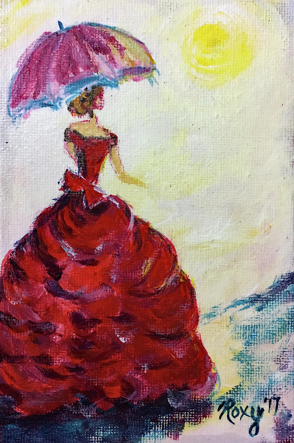 Elegant Lady in a Red Dress Painting by Roxy Rich