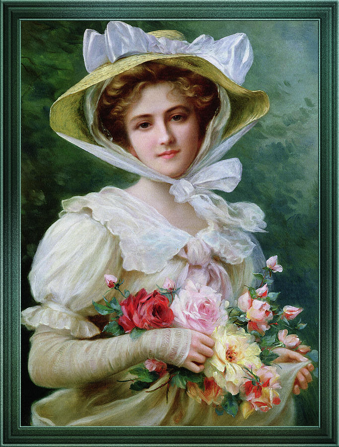 Elegant Lady With A Bouquet of Roses by Emile Vernon Painting by ...