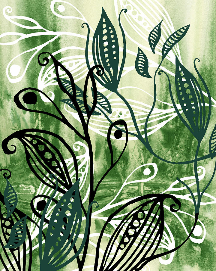Elegant Leaves Floral Pattern In Green Watercolor  Painting by Irina Sztukowski