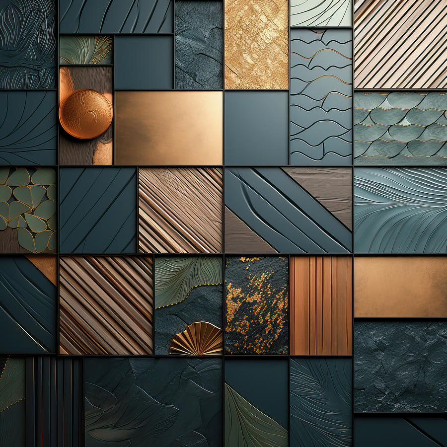 Elegant Metallic Tile Mosaic Digital Art by Chris Anson