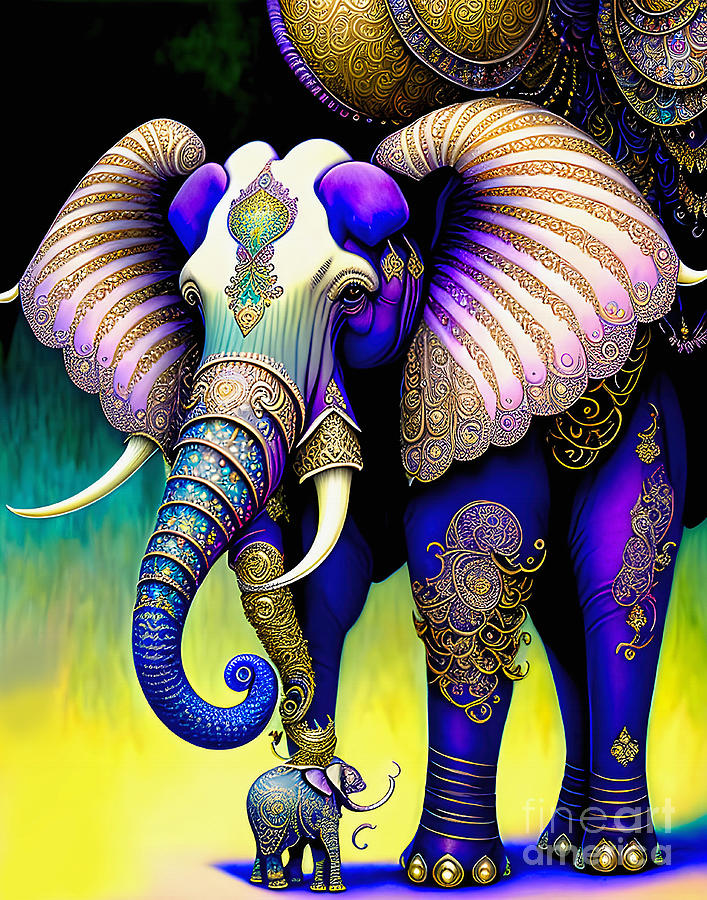 Elegant Ornamental Elephant by Kaye Menner Digital Art by Kaye Menner