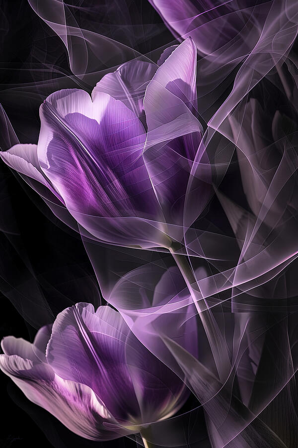 Elegant Purple Tulips Art Painting by Lourry Legarde