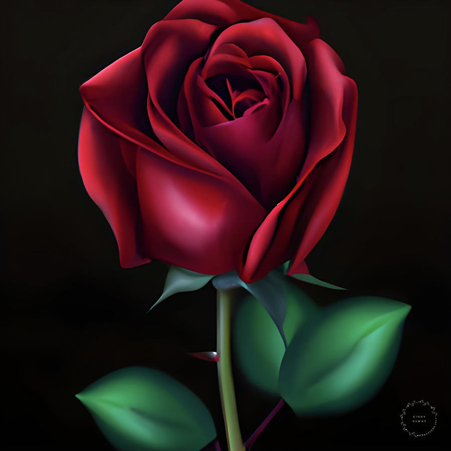 Elegant Red Rose Digital Art by Cindys Creative Corner