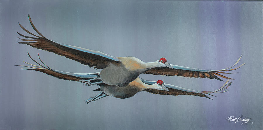 Elegant Sandhill Cranes Painting by Bill Dunkley