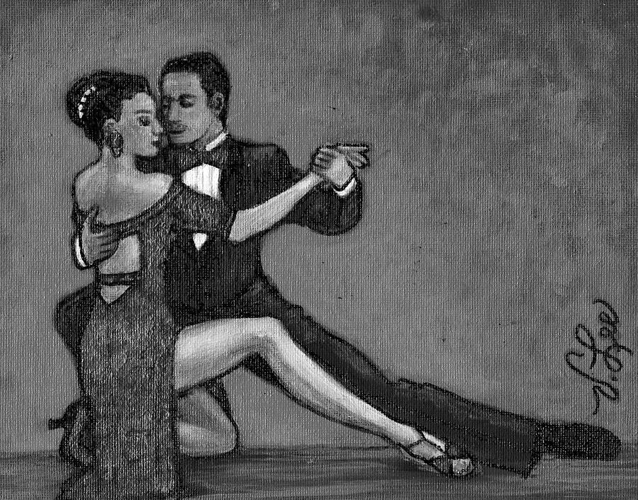 Elegant Tango Performers in B and W Painting by VLee Watson