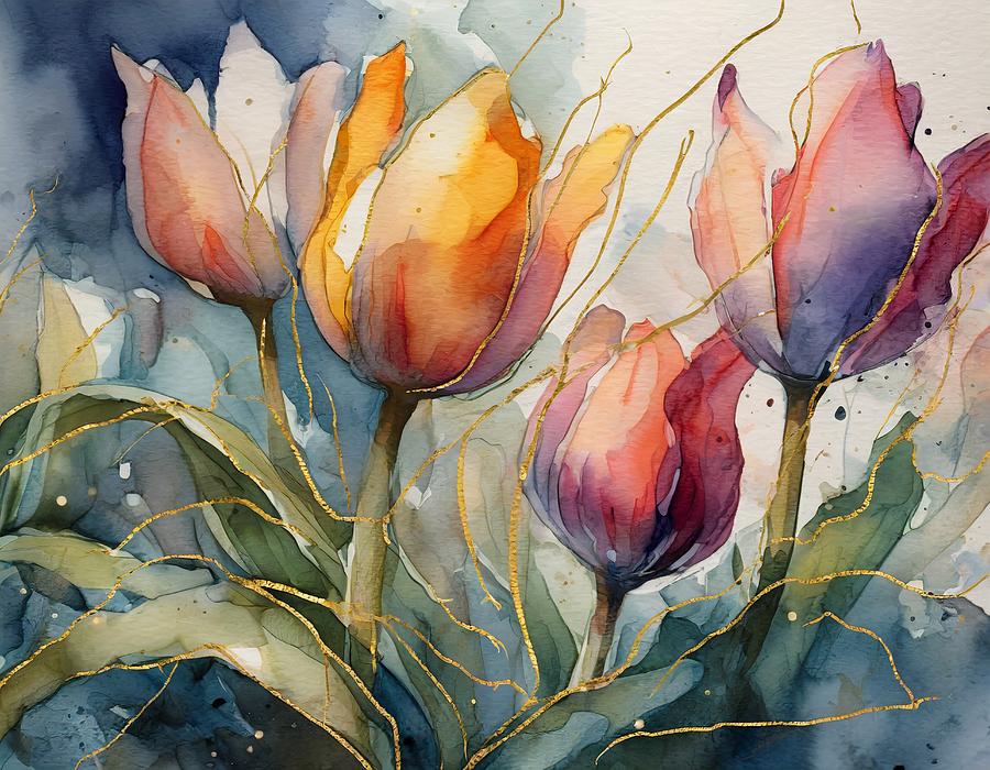 Elegant Tulips II Mixed Media by Susan Rydberg