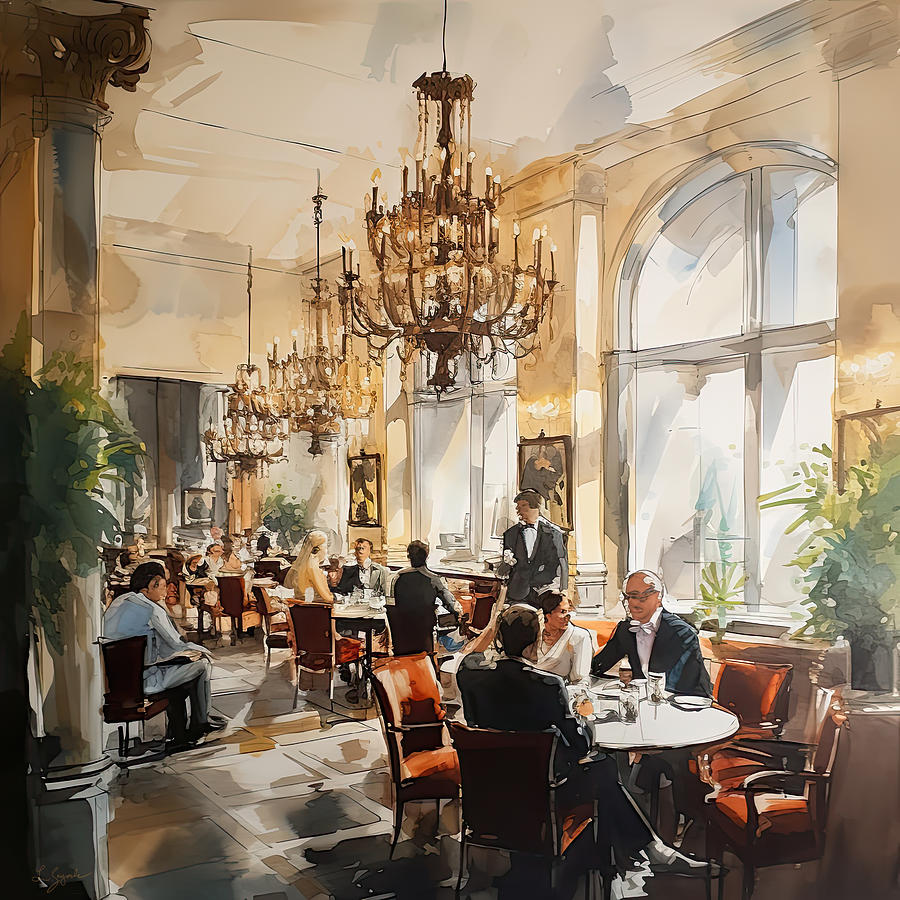 Hot Springs Arkansas Painting - Elegant Venetian Dining Room at the Arlington Hotel by Lourry Legarde