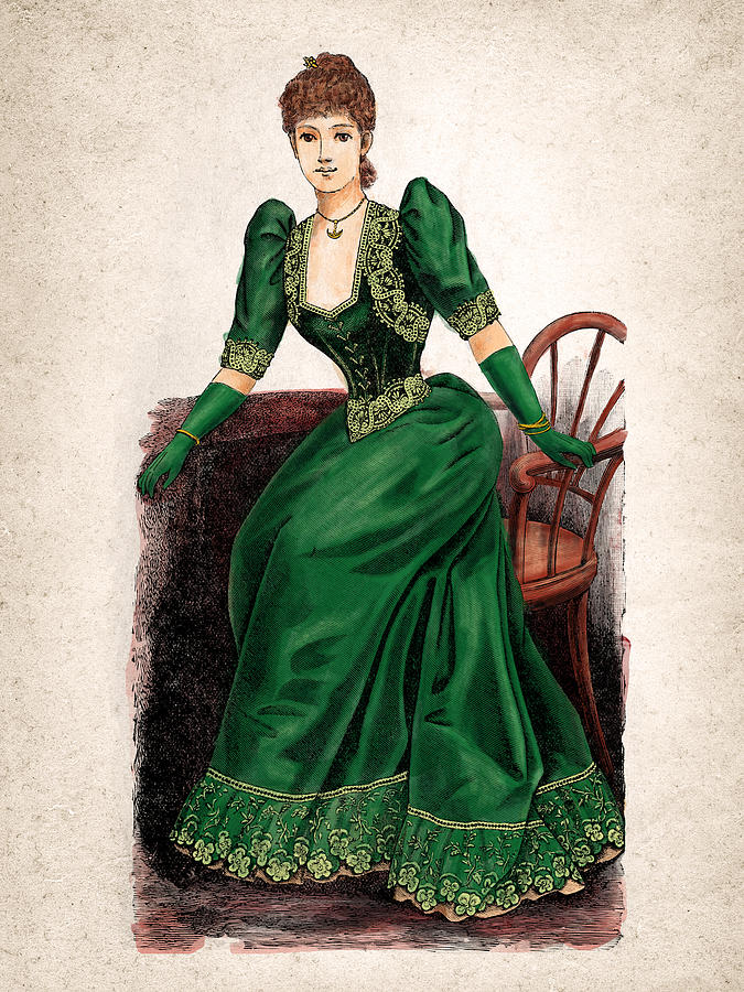 Elegant victorian lady with green dress, 1890 vintage fashion woman by  Nadia CHEVREL