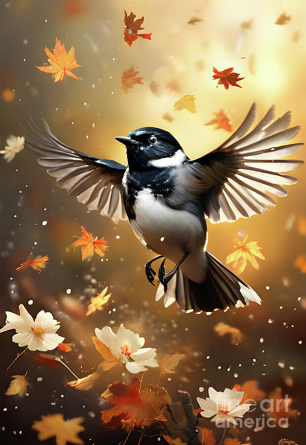 Nature Digital Art - Elegant willie wagtail in natures whirlwind by Sen Tinel