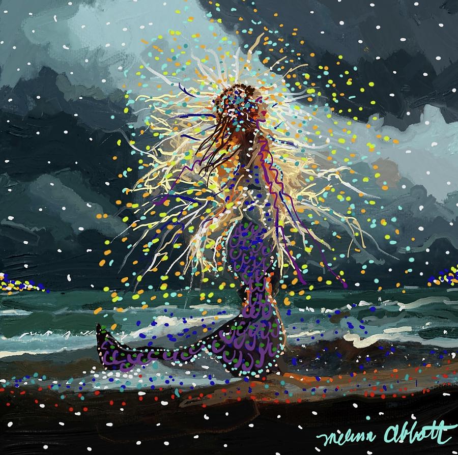 Elemental Stormy Lightening Bolt Mermaid Painting by Melissa Abbott