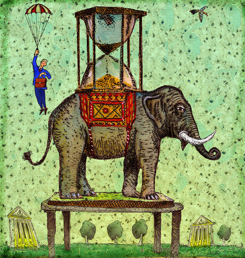 Elephant & Hourglass Drawing by Vasily Kafanov
