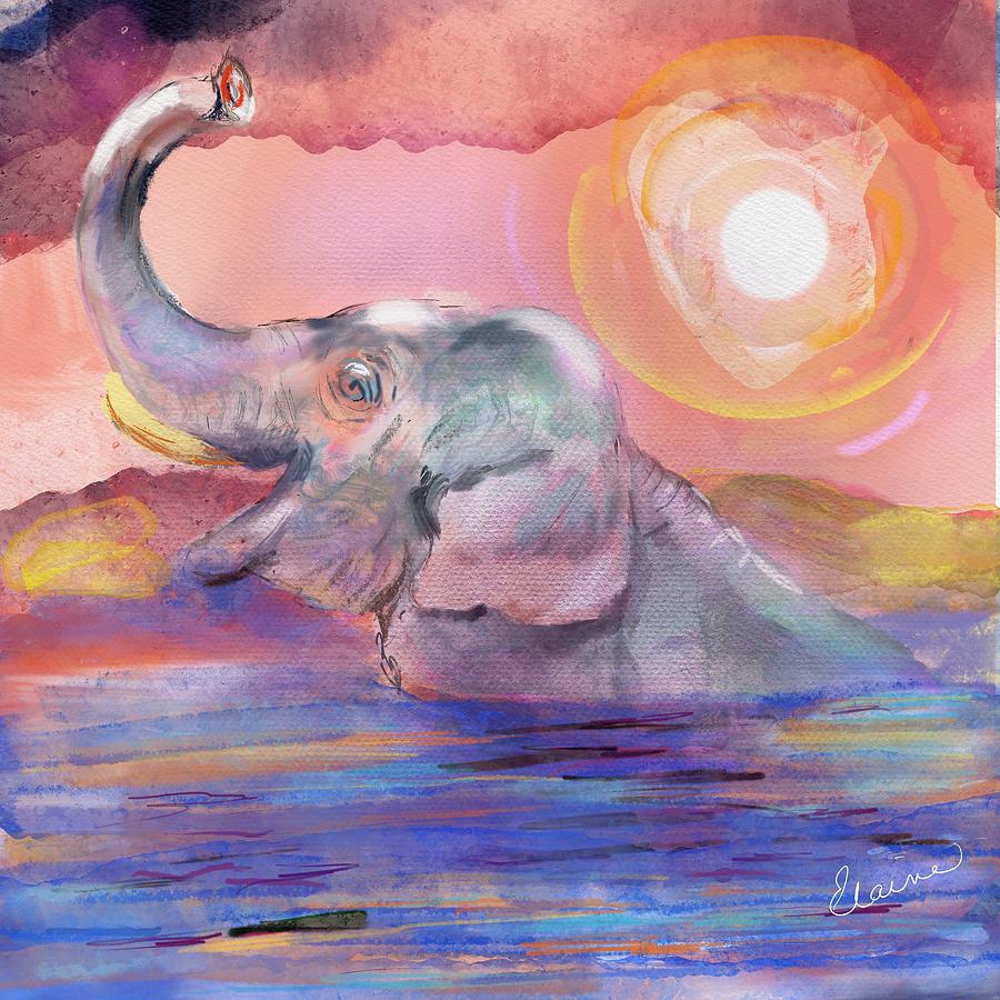 Elephant Bath Digital Art by Elaine Pawski
