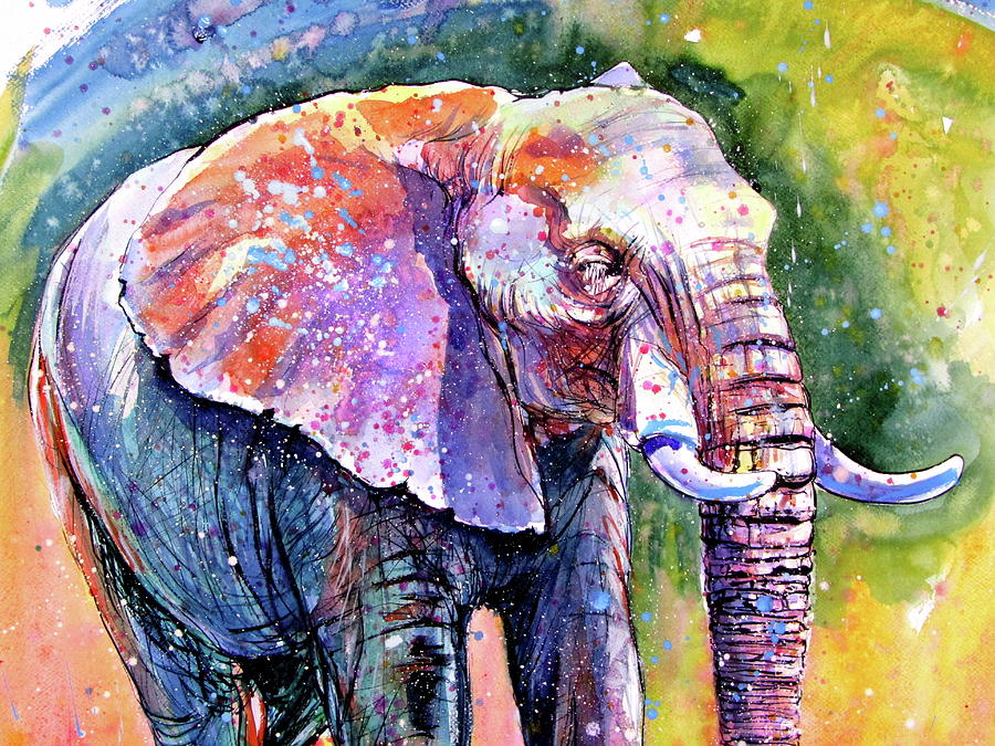 Elephant by the water cd Painting by Kovacs Anna Brigitta - Fine Art ...