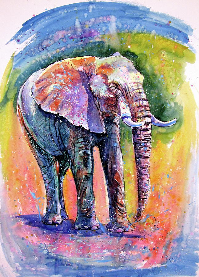 Elephant by the water Painting by Kovacs Anna Brigitta - Fine Art America