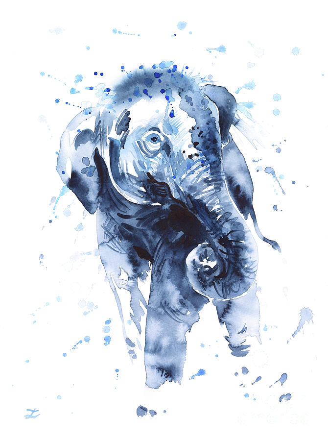 Elephant Calf Painting by Zaira Dzhaubaeva