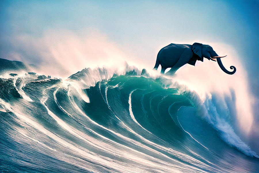 Elephant Catching A Big Wave Digital Art by Craig Boehman