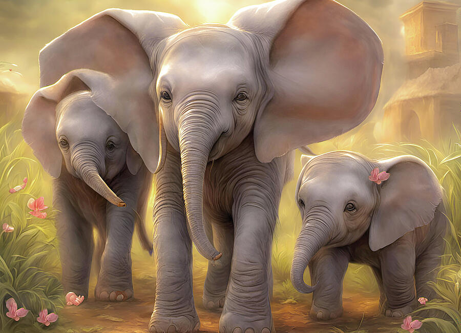 Elephant Digital Art - Elephant Family by Debra Kewley