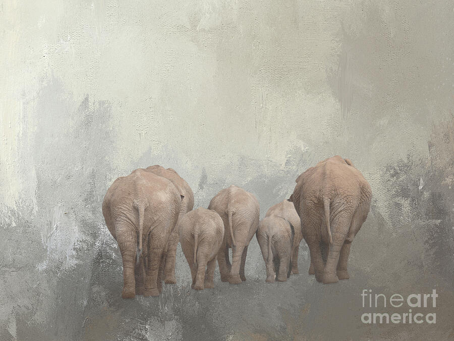 Elephant Mixed Media - Elephant Family Five by Elisabeth Lucas