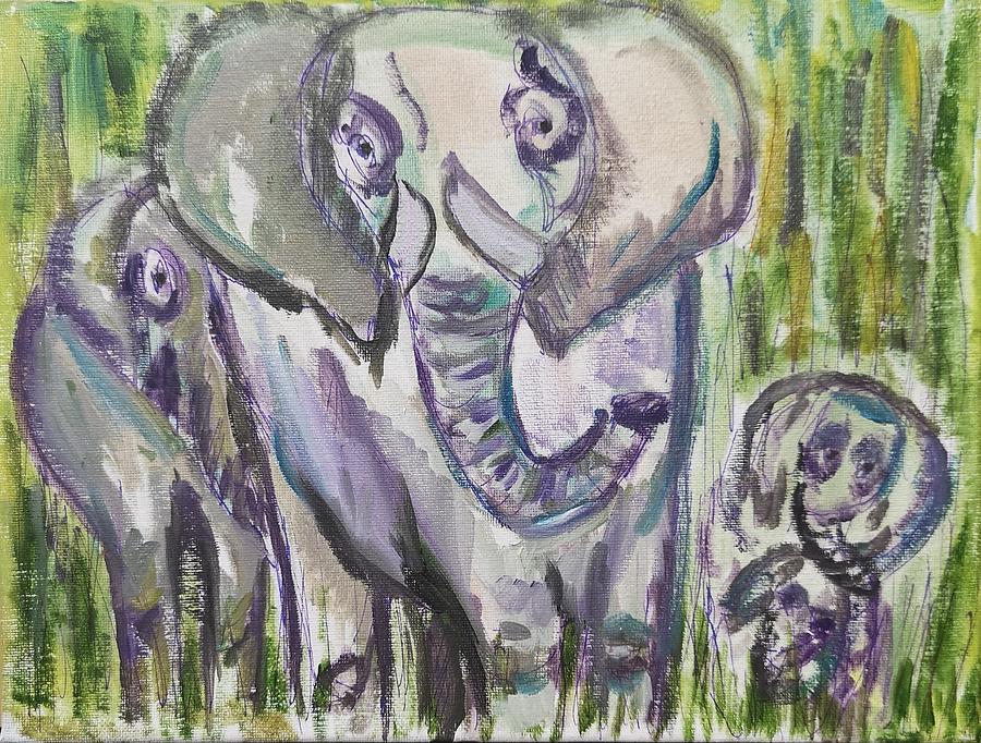 Elephant family in abstract Painting by Lisa Koyle