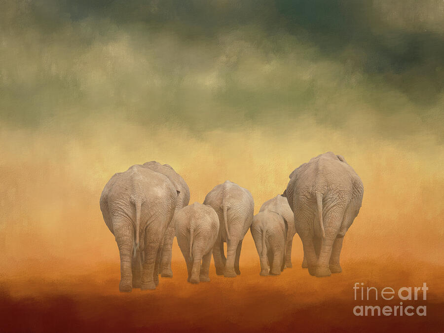 Elephant Mixed Media - Elephant Family in the Desert by Elisabeth Lucas