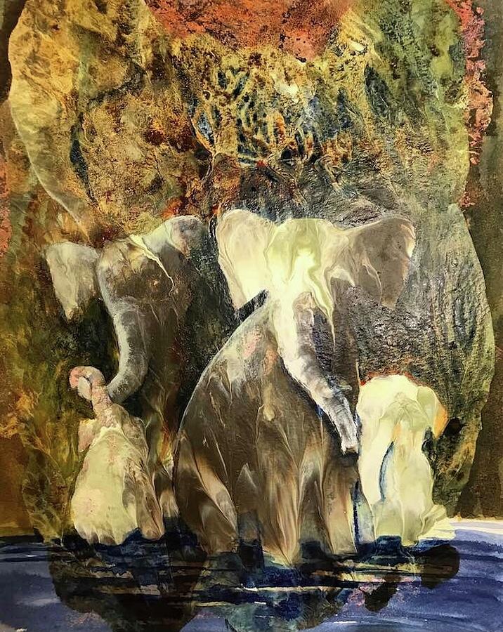 Elephant Family Painting by Marilyn Jacobson