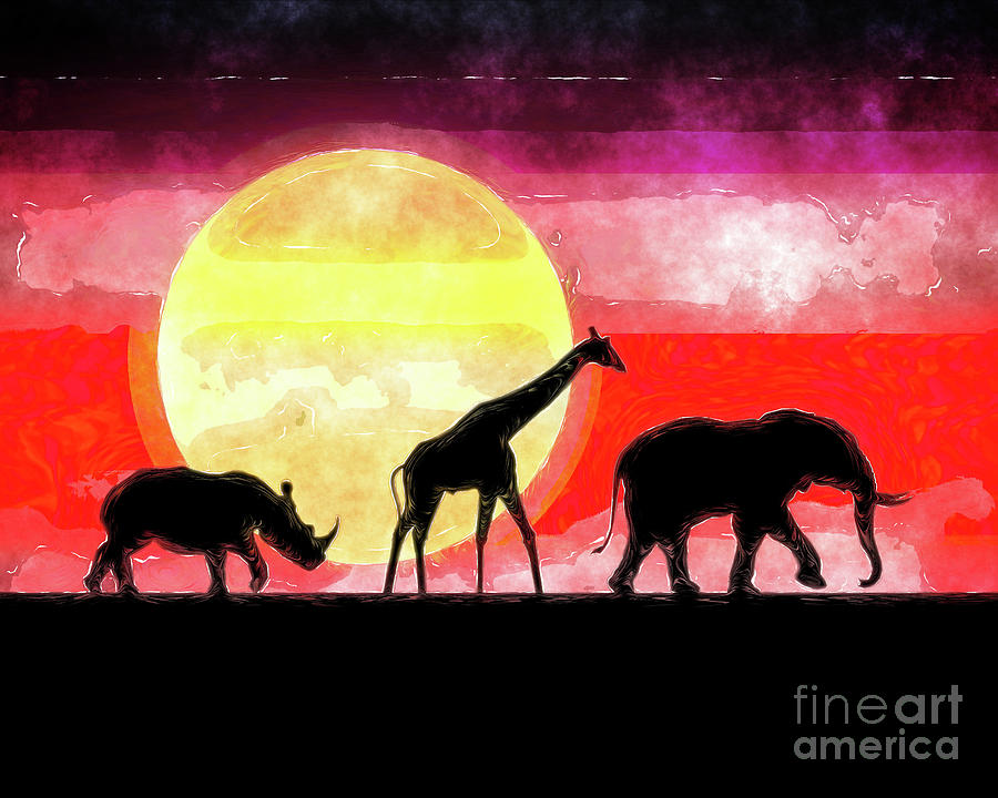 Elephant Giraffe Rhinoceros Digital Art by Phil Perkins