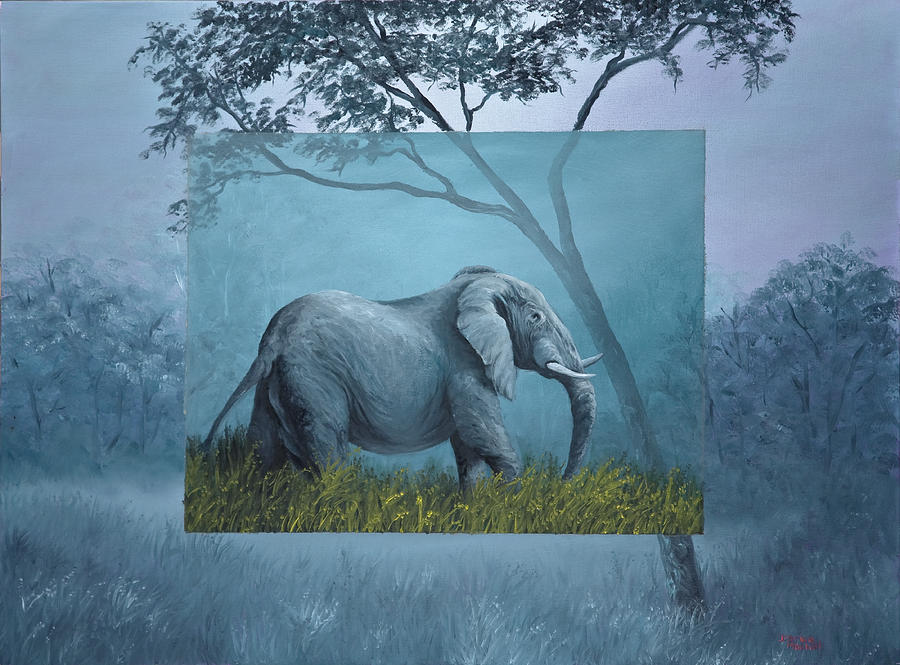Elephant in Blue Painting by Darice Machel McGuire