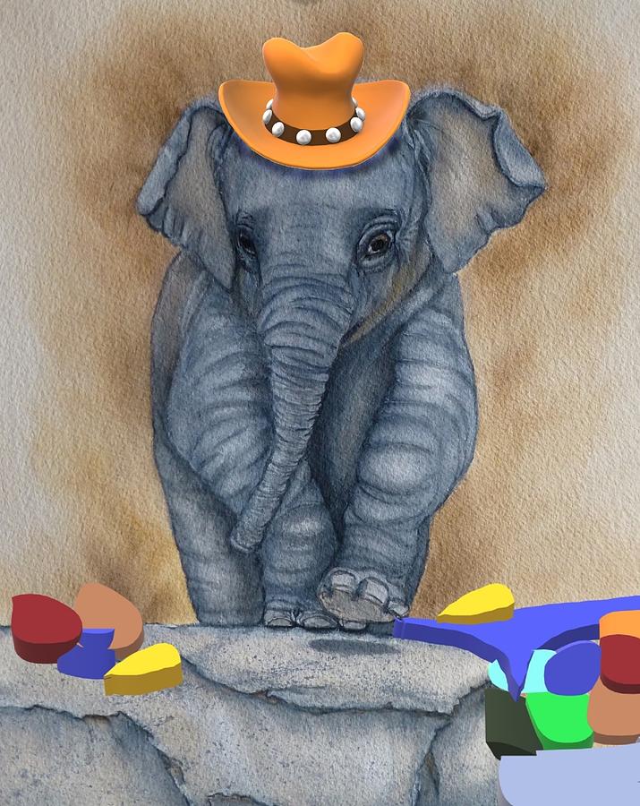 Elephant in Hat Painting by Kelly Mills
