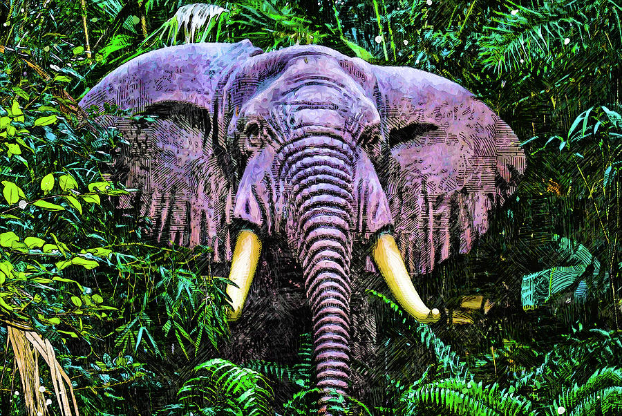 Elephant in the Jungle Mixed Media by Pamela Williams