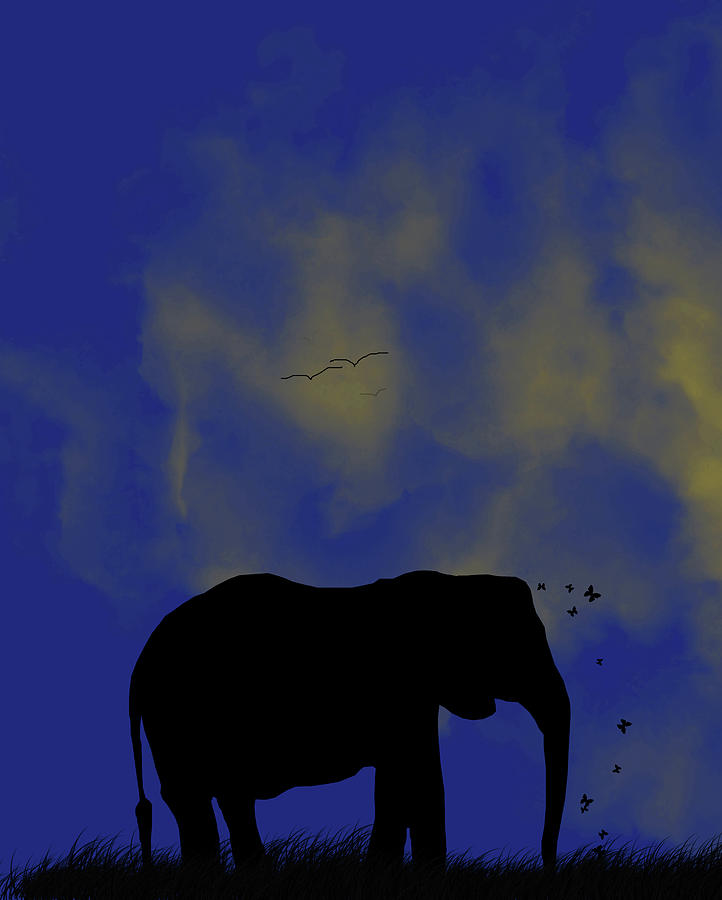 Bird Digital Art - Elephant in the Serengeti by Cathy Harper