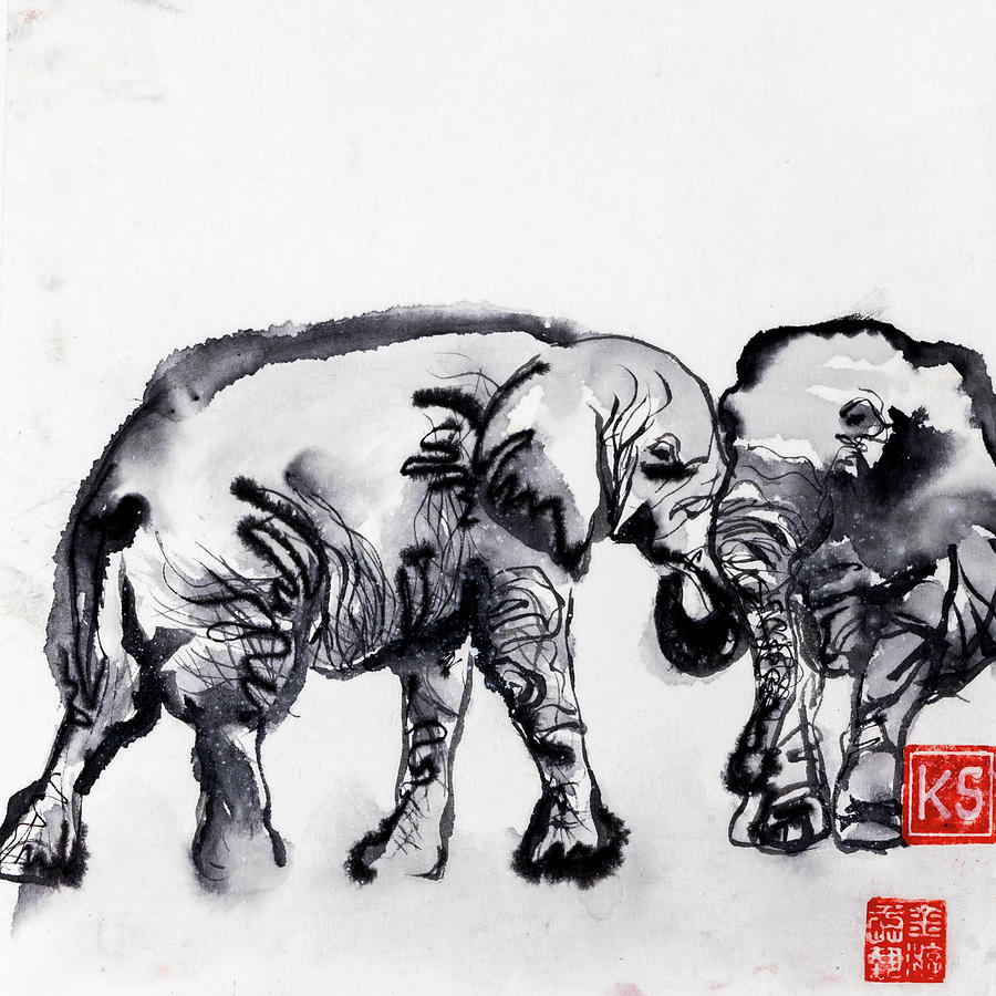 Elephant Love Painting by Kim Sowa